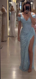 Ndyad Off-the-shoulder Sheath Long Prom Dresses Lace Beaded Evening Gowns HZ1024
