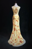 Ndyad Spaghetti Strap Mermaid Long Prom Dresses Beaded Chiffon Yellow Formal Dresses HZ1024