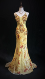 Ndyad Spaghetti Strap Mermaid Long Prom Dresses Beaded Chiffon Yellow Formal Dresses HZ1024