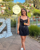 Ndyad Sheath Black Homecoming Dresses Strap Birthday Dresses HZ1024