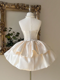 Ndyad Strapless Ball Gown Champagne Homecoming Dresses Sleeveless Birthday Dresses Satin Party Dresses HZ1024