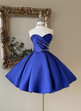 Ndyad Sweetheart Neck A-Line Birthday Dresses Royal Blue Homecoming Dresses Satin Sleeveless Party Dresses HZ1024