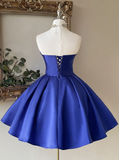 Ndyad Sweetheart Neck A-Line Birthday Dresses Royal Blue Homecoming Dresses Satin Sleeveless Party Dresses HZ1024