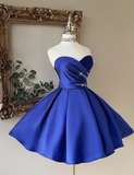 Ndyad Sweetheart Neck A-Line Birthday Dresses Royal Blue Homecoming Dresses Satin Sleeveless Party Dresses HZ1024