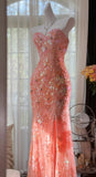 Ndyad Mermaid Coral Formal Dresses Tulle Sequin Sweetheart Neck Long Prom Dresses Coral Evening Dresses HZ1024