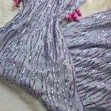 Ndyad Sheath Purple Formal Dresses V-neck Prom Dresses Chiffon Sequins Open Back Evening Gowns HZ1024