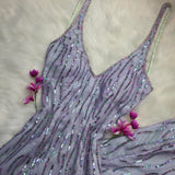 Ndyad Sheath Purple Formal Dresses V-neck Prom Dresses Chiffon Sequins Open Back Evening Gowns HZ1024