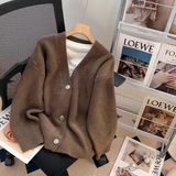 Ndyad style gentle V-neck loose outer wear knitted cardigan HZ1024