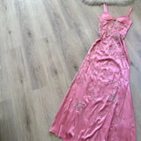 Ndyad Spaghetti Strap Sheath Wedding Guest Dresses Beaded Satin Pink Long Formal Dresses HZ1024
