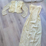 Ndyad Spaghetti Strap Sheath Long Prom Dresses Chiffon Applique Pale Yellow Formal Dresses HZ1024