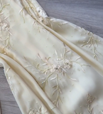 Ndyad Spaghetti Strap Sheath Long Prom Dresses Chiffon Applique Pale Yellow Formal Dresses HZ1024