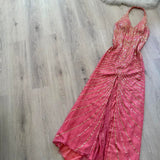 Ndyad Halter Sheath Long Prom Dresses with Open Back, Chiffon Sequins Hot Pink Formal Dresses HZ1024
