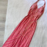 Ndyad Halter Sheath Long Prom Dresses with Open Back, Chiffon Sequins Hot Pink Formal Dresses HZ1024
