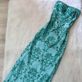 Ndyad Strapless Sheath Long Prom Dresses , Chiffon Sequins Blue Formal Dresses HZ1024