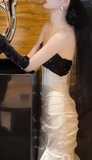 Ndyad Strapless Mermaid Long Prom Dresses , White Evening Dresses HZ1024