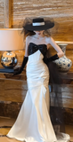 Ndyad Strapless Mermaid Long Prom Dresses , White Evening Dresses HZ1024