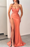 Ndyad Strapless Sheath Long Prom Dresses , Orange Slit Evening Dresses HZ1024