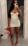 Ndyad Sweetheart Tight Homecoming Dresses White Short Prom Dresses Birthday Dresses HZ1024