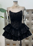 Ndyad Strapless Ball Gown Black Homecoming Dresses Sleeveless Short Prom Dresses Birthday Dresses HZ1024