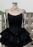 Ndyad Strapless Ball Gown Black Homecoming Dresses Sleeveless Short Prom Dresses Birthday Dresses HZ1024