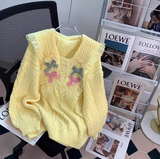 Ndyad pink baby collar bow round neck pullover sweater HZ1024