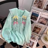 Ndyad pink baby collar bow round neck pullover sweater HZ1024