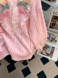 Ndyad pink baby collar bow round neck pullover sweater HZ1024
