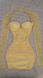 Ndyad Sweetheart Neck Bodycon Homecoming Dresses Tulle Long Sleeve Short Prom Dresses Yellow Birthday Dresses HZ1024