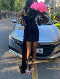 Ndyad Strapless Bodycon Homecoming Dresses Sequined Short Prom Dresses Black Birthday Dresses HZ1024