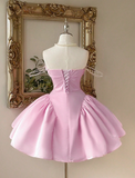 Ndyad Strapless A-Line Homecoming Dresses Satin Short Prom Dresses Pink Birthday Dresses HZ1024