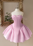 Ndyad Strapless A-Line Homecoming Dresses Satin Short Prom Dresses Pink Birthday Dresses HZ1024