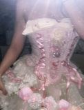 Ndyad Strapless Ball Gown Homecoming Dresses Tulle Applique Short Prom Dresses Pink Birthday Dresses HZ1024