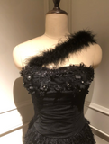Ndyad One Shoulder Sheath Homecoming Dresses Tulle Applique Short Prom Dresses Black Birthday Dresses HZ1024