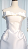 Ndyad Strapless Sheath Homecoming Dresses Satin White Short Bridal Gowns Sleeveless Birthday Dresses HZ1024