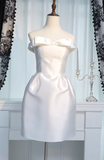 Ndyad Strapless Sheath Homecoming Dresses Satin White Short Bridal Gowns Sleeveless Birthday Dresses HZ1024