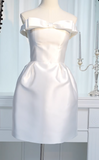 Ndyad Strapless Sheath Homecoming Dresses Satin White Short Bridal Gowns Sleeveless Birthday Dresses HZ1024