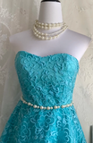Ndyad Strapless A-Line Short Prom Dresses Lace Blue Homecoming Dresses Birthday Dresses HZ1024