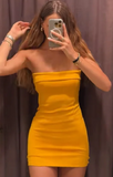 Ndyad Strapless Bodycon Short Prom Dresses Spandex Yellow Homecoming Dresses Birthday Dresses HZ1024