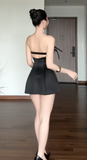 Ndyad Strapless Sheath Short Prom Dresses Satin Black Homecoming Dresses Backless Birthday Dresses HZ1024