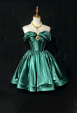 Ndyad Off-the-shoulder A-Line Short Prom Dresses Satin Green Homecoming Dresses HZ1024