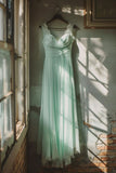 Ndyad Lace Strap Sheath Long Prom Dresses Chiffon Mint Green Evening Dresses HZ1024