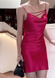 Ndyad Spaghetti Strap Sheath Short Prom Dresses Satin Sleeveless Birthday Dresses Hot Pink Homecoming Dresses HZ1024