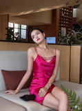 Ndyad Spaghetti Strap Sheath Short Prom Dresses Satin Sleeveless Birthday Dresses Hot Pink Homecoming Dresses HZ1024