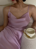 Ndyad Spaghetti Strap Sheath Short Prom Dresses Purple Birthday Dresses Satin Sleeveless Homecoming Dresses HZ1024