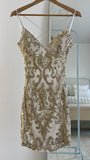 Ndyad Spaghetti Strap Sheath Short Prom Dresses Sequined Backless Birthday Dresses Gold Sleeveless Homecoming Dresses HZ1024