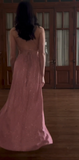 Ndyad Spaghetti Strap A-Line Long Prom Dresses with Slits Open Back Dusty Pink Formal Dresses HZ1024
