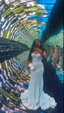 Ndyad Strapless Mermaid Long Prom Dresses Tulle Light Blue Evening Gowns HZ1024