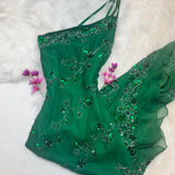 Ndyad One Shoulder Sheath Formal Dresses Chiffon Beaded Green Prom Dresses Elegant Evening Gowns HZ1024