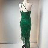 Ndyad One Shoulder Sheath Formal Dresses Chiffon Beaded Green Prom Dresses Elegant Evening Gowns HZ1024