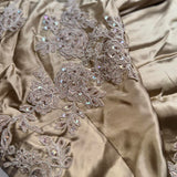 Ndyad Halter Gold Formal Dresses Satin Applique Prom Dresses Elegant Sheath Evening Gowns HZ1024